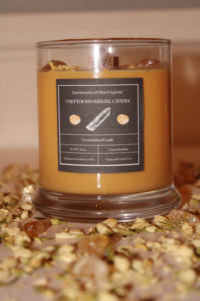 HAPPINESS Crystal Candle|Crystal Candle|Faerieworks of New England|Intention Candle|Crystal Healing|Self Care|Meditation|Crystal Candles
