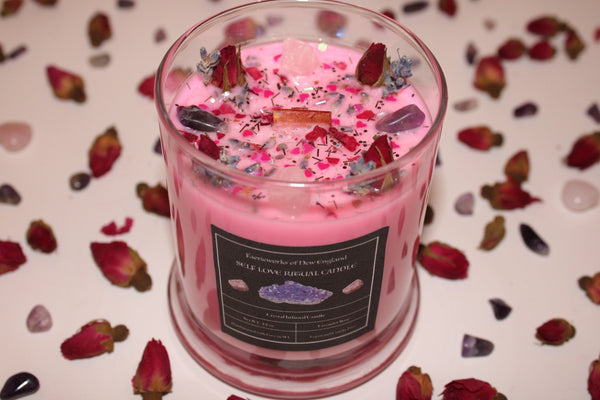 SELF LOVE Crystal Candle|Crystal Candle|Intention Candle|Faerieworks of New England|Crystal Healing|Self Care|Meditation|Crystal Candles