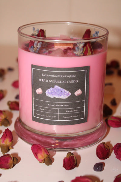 SELF LOVE Crystal Candle|Crystal Candle|Intention Candle|Faerieworks of New England|Crystal Healing|Self Care|Meditation|Crystal Candles