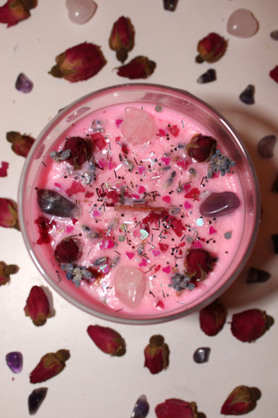 SELF LOVE Crystal Candle|Crystal Candle|Intention Candle|Faerieworks of New England|Crystal Healing|Self Care|Meditation|Crystal Candles