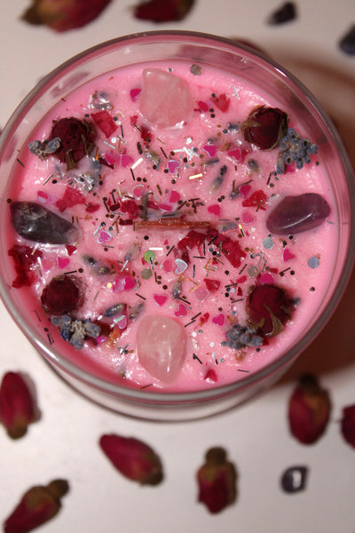 SELF LOVE Crystal Candle|Crystal Candle|Intention Candle|Faerieworks of New England|Crystal Healing|Self Care|Meditation|Crystal Candles