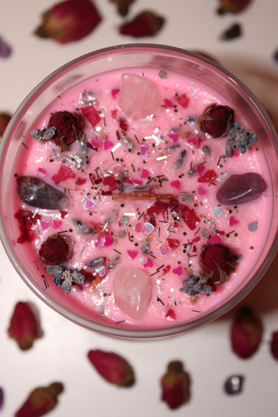 SELF LOVE Crystal Candle|Crystal Candle|Intention Candle|Faerieworks of New England|Crystal Healing|Self Care|Meditation|Crystal Candles