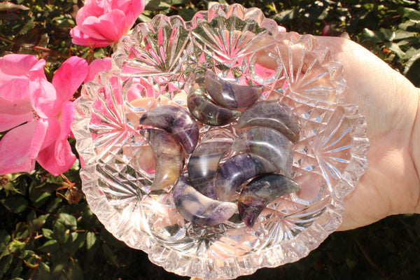 Fluorite Crescent Moon Carving|Crystal Moon|Crystal Moon Carving|Crescent Moon|Fluorite Crescent Moon|Fluorite Crystal Moon|Fluorite Moon