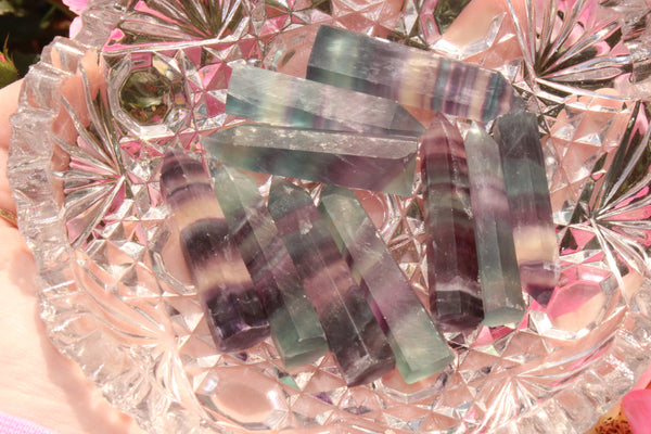 Fluorite Tower|Crystal Tower|Fluorite Crystal Tower|1.5 Inch Fluorite Tower|Fluorite|Crystal Towers|Rainbow Fluorite|Banded Fluorite