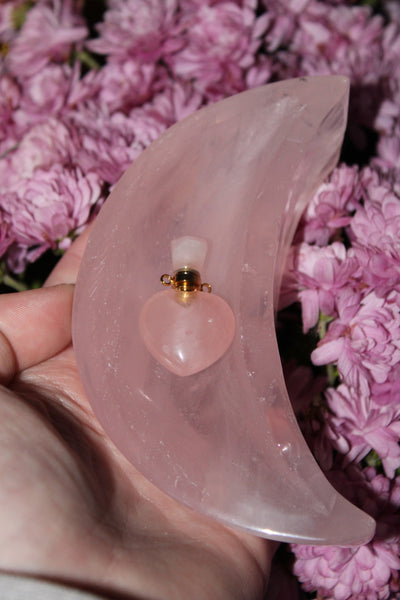 Rose Quartz Moon Bowl|Crystal Bowl|Moon Shaped Bowl|Crystal Moon Bowl|Rose Quartz Moon|Crystal Bowls|Rose Quartz