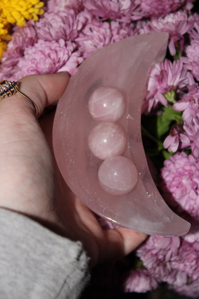 Rose Quartz Moon Bowl|Crystal Bowl|Moon Shaped Bowl|Crystal Moon Bowl|Rose Quartz Moon|Crystal Bowls|Rose Quartz