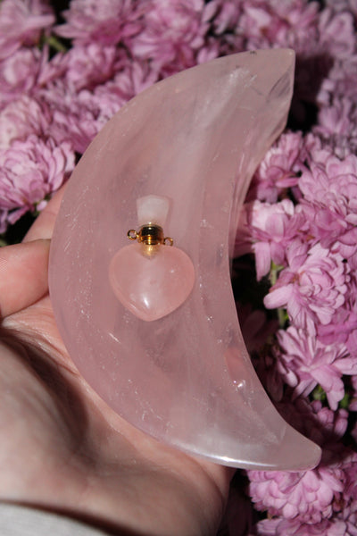 Rose Quartz Moon Bowl|Crystal Bowl|Moon Shaped Bowl|Crystal Moon Bowl|Rose Quartz Moon|Crystal Bowls|Rose Quartz