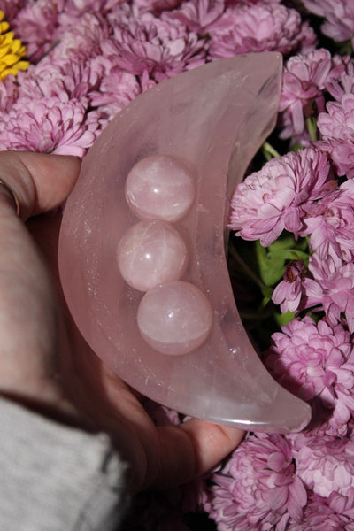 Rose Quartz Moon Bowl|Crystal Bowl|Moon Shaped Bowl|Crystal Moon Bowl|Rose Quartz Moon|Crystal Bowls|Rose Quartz