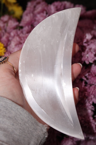 Selenite Moon Bowl|Crystal Bowl|Moon Shaped Bowl|Crystal Moon Bowl|Selenite Moon|Crystal Bowls|Selenite