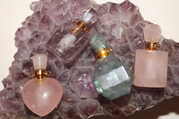 Crystal Perfume Bottle Pendant|Crystal Essential Oil Dropper Pendant|Essential Oil Dropper Necklace|Crystal Perfume Bottle Necklace