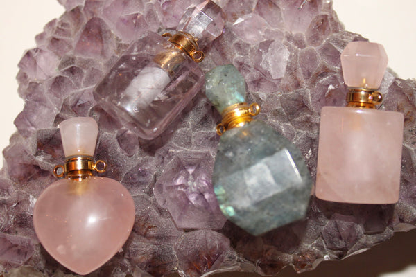 Crystal Perfume Bottle Pendant|Crystal Essential Oil Dropper Pendant|Essential Oil Dropper Necklace|Crystal Perfume Bottle Necklace