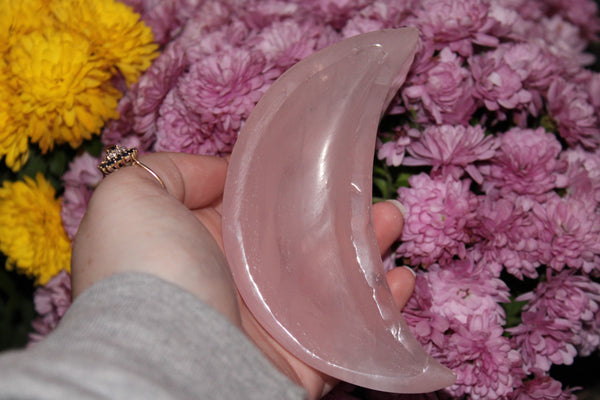 Rose Quartz Moon Bowl|Crystal Bowl|Moon Shaped Bowl|Crystal Moon Bowl|Rose Quartz Moon|Crystal Bowls|Rose Quartz