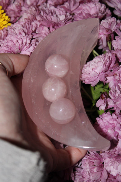 Rose Quartz Moon Bowl|Crystal Bowl|Moon Shaped Bowl|Crystal Moon Bowl|Rose Quartz Moon|Crystal Bowls|Rose Quartz