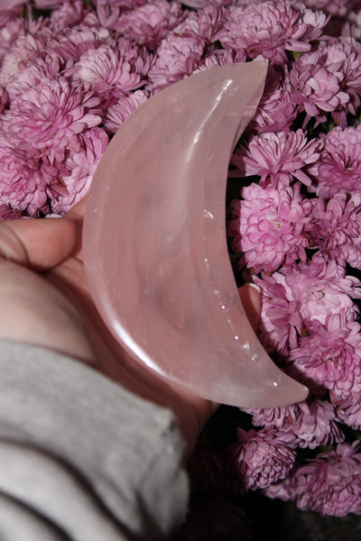 Rose Quartz Moon Bowl|Crystal Bowl|Moon Shaped Bowl|Crystal Moon Bowl|Rose Quartz Moon|Crystal Bowls|Rose Quartz