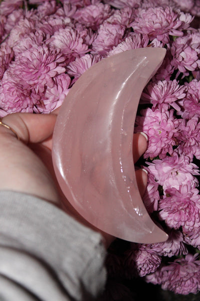 Rose Quartz Moon Bowl|Crystal Bowl|Moon Shaped Bowl|Crystal Moon Bowl|Rose Quartz Moon|Crystal Bowls|Rose Quartz