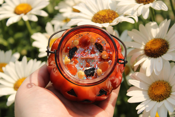 Jack O' Lantern Crystal Candle|Crystal Candles|Halloween Candle|Samhain Candle|All Hallow's Eve Candle|Pumpkin Candle|Pumpkin Crystal Candle