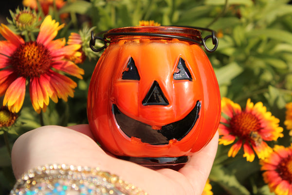 Jack O' Lantern Crystal Candle|Crystal Candles|Halloween Candle|Samhain Candle|All Hallow's Eve Candle|Pumpkin Candle|Pumpkin Crystal Candle