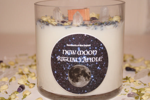 New Moon Ritual Candle|New Moon Candle|New Moon|New Moon Ritual|Crystal Candle|New Moon Crystal Candle|Manifestation Candle|Crystal Healing
