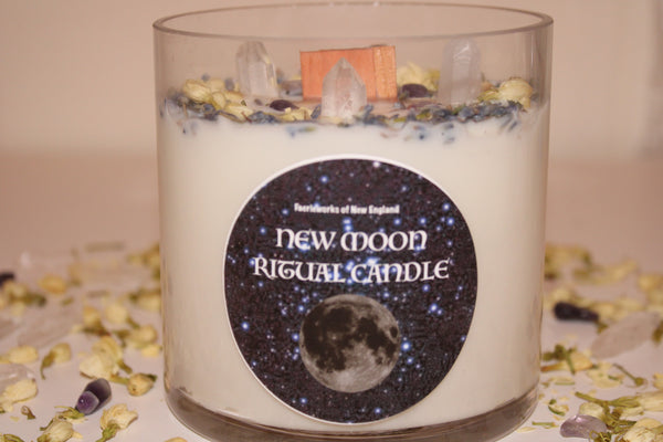 New Moon Ritual Candle|New Moon Candle|New Moon|New Moon Ritual|Crystal Candle|New Moon Crystal Candle|Manifestation Candle|Crystal Healing