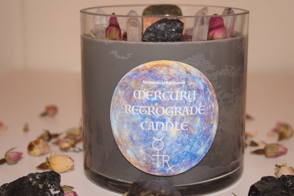 Mercury Retrograde Ritual Candle|Mercury Retrograde|Mercury Retrograde Candle|Mercury Retrograde Ritual|Crystal Candle|Protection|Crystals