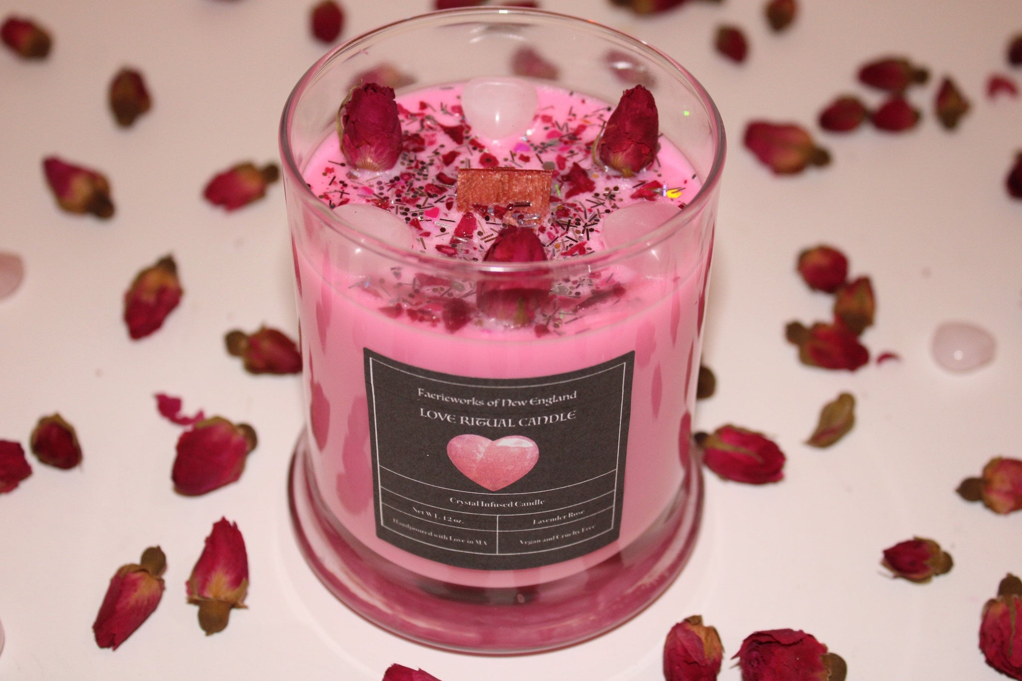 LOVE Crystal Candle|Crystal Candle|Intention Candle|Intention Candles|Love|Crystal Healing|Self Care|Meditation|Flowers|Crystal Candles