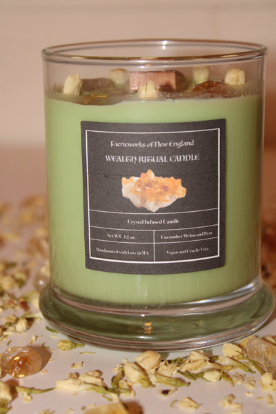 WEALTH Crystal Candle|Crystal Candle|Wealth Intention Candle|Ritual Candle|Money|Crystal Healing|Abundance Candle|Crystal Candles