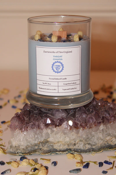 Throat Chakra Crystal Candle|Chakras|Crystal Candle|Soy Wax|Vegan|Natural|Cruelty Free|Crystal Healing|Self Care|Meditation|Crystal Candles