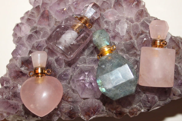 Crystal Perfume Bottle Pendant|Crystal Essential Oil Dropper Pendant|Essential Oil Dropper Necklace|Crystal Perfume Bottle Necklace